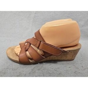 Bjorndal Mabel Brown Strappy Cork Wedge Sandals Womens 9 Hook Loop Strap